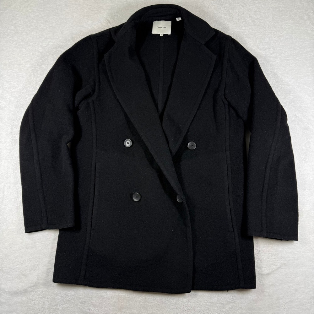 Vince Black Wool Blend Double Breasted Peacoat V602991188 XXS Italian Fabric